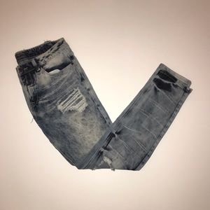 Black Skinny Flex Bleached Ripped Jeans 32x30